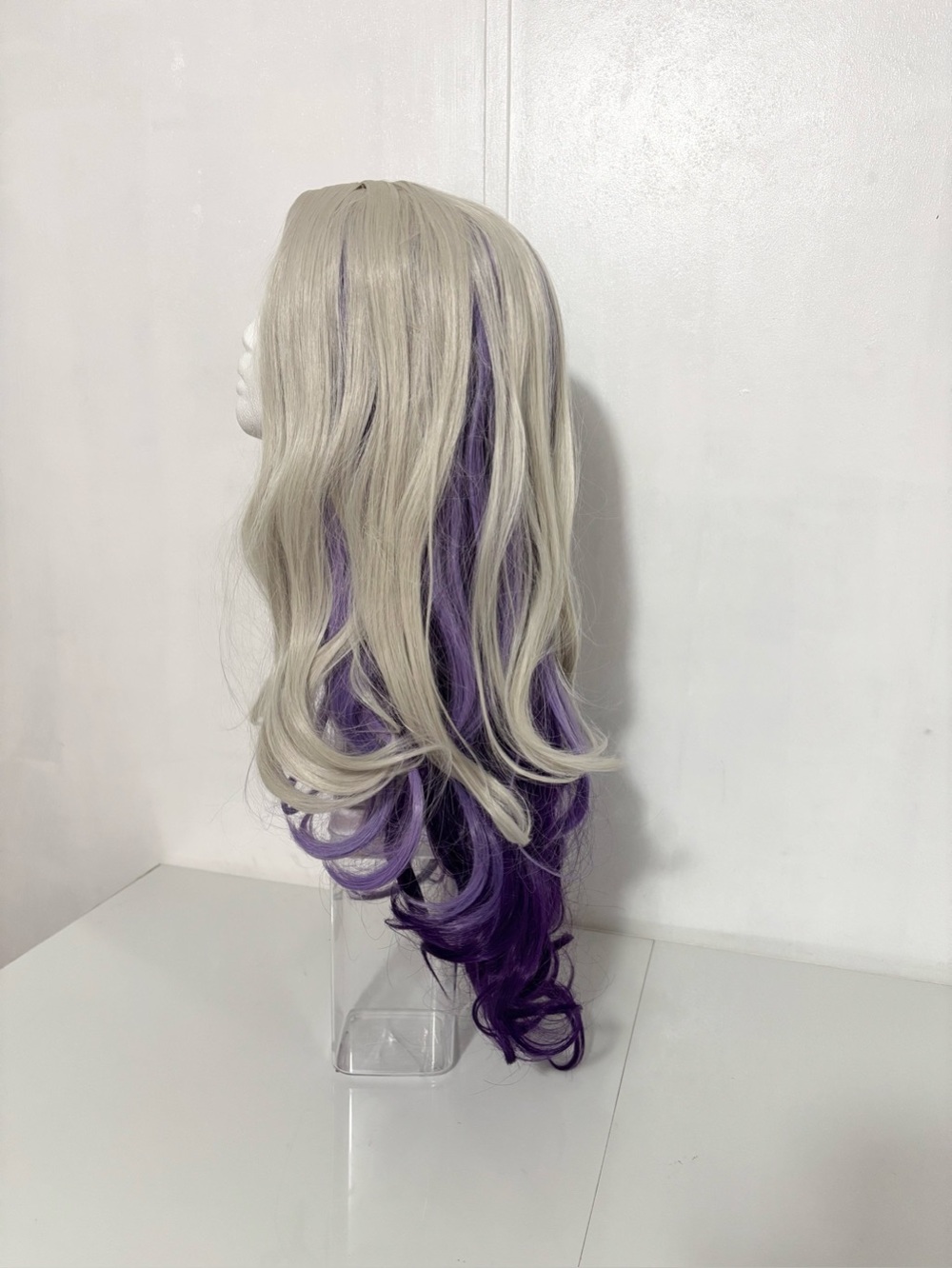 Long Curly Wavy Silver / Purple Synthetic Wig